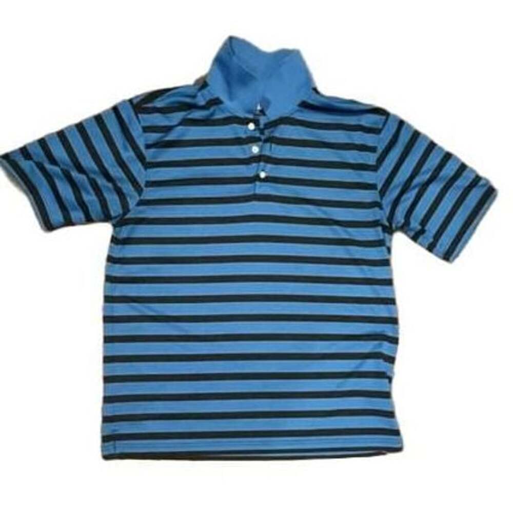 Greg Norman Golf Polo Shirt Size L Blue Black Striped Short Sleeve